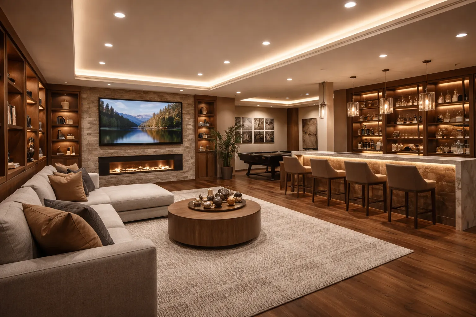 Luxury basement entertainment space remodeling in Cherry Hill NJ